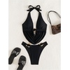 image:imageMakeMeChic Womens Tankini Swimsuits Summer Draped Backless Halter High Cut Two Piece Bathing SuitsBlack