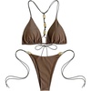 image:imageMakeMeChic Womens 2 Piece Bikini Sets Halter Beaded Triangle Tie Side SwimsuitsBrown