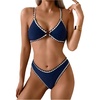 image:imageMakeMeChic Womens 2 Piece Summer Bikini Set O Ring V Neck High Cut Beach SwimsuitsBlue