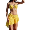 image:imageMakeMeChic Womens 3 Piece Bikini Set Floral Metal Decor Tie Side Swimsuit with Cover Up SkirtMulticolor