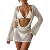 image:imageMakeMeChic Womens 3 Piece Swimsuit Triangle Thong Bikini Sets Bathing Suit Crochet Beach Cover Ups DressApricot