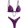 image:imageMakeMeChic Womens Bikini Sets Floral Print Spaghetti Strap High Cut Swimsuit BeachwearPurple