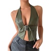 image:imageMakeMeChic Womens PU Leather Going Out Top Buckle Y2K Halter Crop Corset Party ClubwearGreen