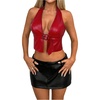 image:imageMakeMeChic Womens PU Leather Going Out Top Buckle Y2K Halter Crop Corset Party ClubwearHot Red