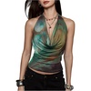 image:imageMakeMeChic Womens Polka Dots Halter Top Y2k Going Out Tops Backless Deep V Cowl Neck TopsGreen