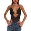image:imageMakeMeChic Womens Summer Crochet Halter Tank Top Open Back Draped Front Rave Festival Vacation Going Out TopsBlack