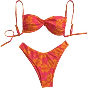 image:imageMakeMeChic Womens Floral Bikini Set Twist Tie Back High Cut Two Piece Bathing SuitsMulticolor