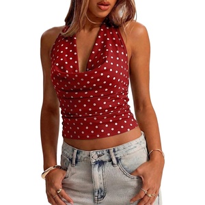 image:imageMakeMeChic Womens Polka Dots Halter Top Y2k Going Out Tops Backless Deep V Cowl Neck TopsBurgundy