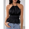 image:imageHalter Tops for Women Going Out Tops Y2k Ruffle Summer TopBlack