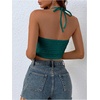 image:imageMAKEMECHIC Womens Lace Up Halter Crop Tops Textured Backless Summer Vacation TopTeal Blue