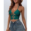 image:imageMAKEMECHIC Womens Lace Up Halter Crop Tops Textured Backless Summer Vacation TopTeal Blue
