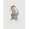 image:imageMAKEMECHIC Womens Plaid Halter Crop Tops Tie Backless Ruched Drawstring Smocked Summer TopCoffee Brown