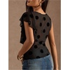 image:imageMAKEMECHIC Womens Summer Tank Tops Polka Dots Mesh Crew Neck Ruffle Fitted Y2K TopsBlack