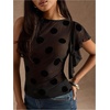 image:imageMAKEMECHIC Womens Summer Tank Tops Polka Dots Mesh Crew Neck Ruffle Fitted Y2K TopsBlack