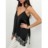 image:imageMakeMeChic Womens Asymmetrical Silk Satin Camisole Lace Trim V Neck Sleeveless Camisole Blouses Summer Basic Tank ShirtBlack