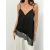 image:imageMakeMeChic Womens Asymmetrical Silk Satin Camisole Lace Trim V Neck Sleeveless Camisole Blouses Summer Basic Tank ShirtBlack