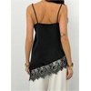image:imageMakeMeChic Womens Asymmetrical Silk Satin Camisole Lace Trim V Neck Sleeveless Camisole Blouses Summer Basic Tank ShirtBlack