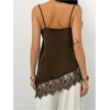 image:imageMakeMeChic Womens Asymmetrical Silk Satin Camisole Lace Trim V Neck Sleeveless Camisole Blouses Summer Basic Tank ShirtCoffee Brown