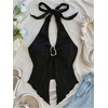 image:imageMakeMeChic Womens Backless Halter Tank Top Twist Sexy Cute Summer Going Out TopsBuckle Black