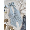 image:imageMakeMeChic Womens Backless Halter Tank Top Twist Sexy Cute Summer Going Out TopsLight Blue