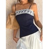 image:imageMakeMeChic Womens Boho Tops Y2K Floral Lace Spaghetti Strap Camisole Sleeveless Zip Back Tank TopBlue