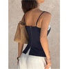 image:imageMakeMeChic Womens Boho Tops Y2K Floral Lace Spaghetti Strap Camisole Sleeveless Zip Back Tank TopBlue