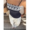 image:imageMakeMeChic Womens Boho Tops Y2K Floral Lace Spaghetti Strap Camisole Sleeveless Zip Back Tank TopBlue