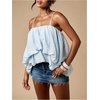 image:imageMakeMeChic Womens Bubble Hem Camisole Ruffle Layered Spaghetti Strap Cute TopsBlue