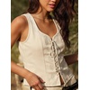 image:imageMakeMeChic Womens Corset Floral Embroidery Faux Suede Renaissance Costume Lace up Front Vest TopsApricot