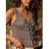 image:imageMakeMeChic Womens Corset Floral Embroidery Faux Suede Renaissance Costume Lace up Front Vest TopsBrown a