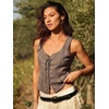 image:imageMakeMeChic Womens Corset Floral Embroidery Faux Suede Renaissance Costume Lace up Front Vest TopsBrown a