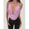 image:imageMakeMeChic Womens Cowl Neck Halter Rave Tops Y2k Backless Open Back Going Out TopsPurple