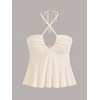 image:imageMakeMeChic Womens Criss Cross Halter Tops Babydoll Concert Sleeveles Cut Out Open Back Crop Peplum TopsBeige