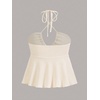 image:imageMakeMeChic Womens Criss Cross Halter Tops Babydoll Concert Sleeveles Cut Out Open Back Crop Peplum TopsBeige