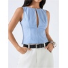 image:imageMakeMeChic Womens Cut Out Striped Tank Tops Crew Neck Zipper Sleeveless Dressy ShirtBlue