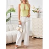 image:imageMakeMeChic Womens Cut Out Striped Tank Tops Crew Neck Zipper Sleeveless Dressy ShirtLight Yellow