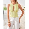 image:imageMakeMeChic Womens Cut Out Striped Tank Tops Crew Neck Zipper Sleeveless Dressy ShirtLight Yellow