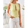 image:imageMakeMeChic Womens Cut Out Striped Tank Tops Crew Neck Zipper Sleeveless Dressy ShirtLight Yellow