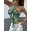 image:imageMakeMeChic Womens Cute Summer Floral Halter Tank Tops Tie Backless Sleeveless Ruched TopBlue
