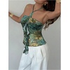 image:imageMakeMeChic Womens Cute Summer Floral Halter Tank Tops Tie Backless Sleeveless Ruched TopBlue