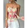 image:imageMakeMeChic Womens Cute Summer Floral Halter Tank Tops Tie Backless Sleeveless Ruched TopMulticolor