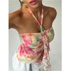 image:imageMakeMeChic Womens Cute Summer Floral Halter Tank Tops Tie Backless Sleeveless Ruched TopMulticolor