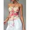 image:imageMakeMeChic Womens Cute Summer Floral Halter Tank Tops Tie Backless Sleeveless Ruched TopMulticolor