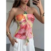 image:imageMakeMeChic Womens Cute Summer Floral Halter Tank Tops Tie Backless Sleeveless Ruched TopOrange
