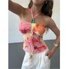 image:imageMakeMeChic Womens Cute Summer Floral Halter Tank Tops Tie Backless Sleeveless Ruched TopOrange