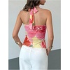 image:imageMakeMeChic Womens Cute Summer Floral Halter Tank Tops Tie Backless Sleeveless Ruched TopOrange