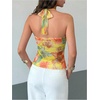 image:imageMakeMeChic Womens Cute Summer Floral Halter Tank Tops Tie Backless Sleeveless Ruched TopPale Yellow