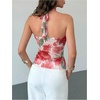 image:imageMakeMeChic Womens Cute Summer Floral Halter Tank Tops Tie Backless Sleeveless Ruched TopRed