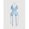 image:imageMakeMeChic Womens Floral Halter Top Tie Front Y2K Backless Ruffle Trim Fringe CamisoleBlue
