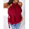 image:imageMakeMeChic Womens Floral Halter Tops Backless Tiered Ruffle Sleeveless Elegant Shirt Summer Dressy Casual TopRed
